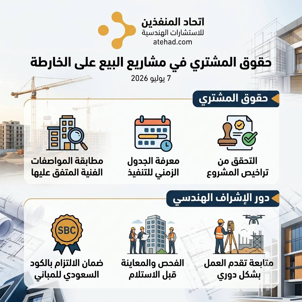 فريق إشراف مشاريع على الخارطة يقوم بفحص المخططات ومتابعة التنفيذ في موقع بناء بالسعودية