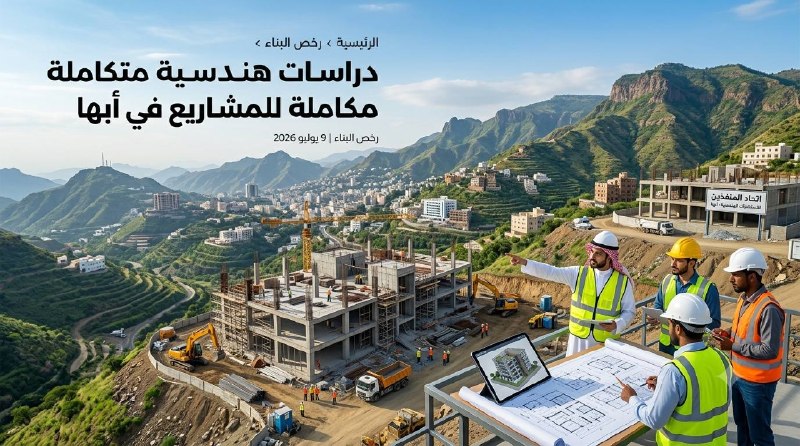 مهندسون يعرضون دراسات هندسية متكاملة في موقع مشروع بأبها